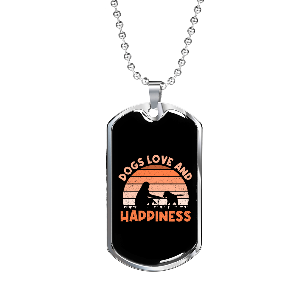 Dogs Love and Happiness Necklace Stainless Steel or 18k Gold Dog Tag 24" Chain-Express Your Love Gifts