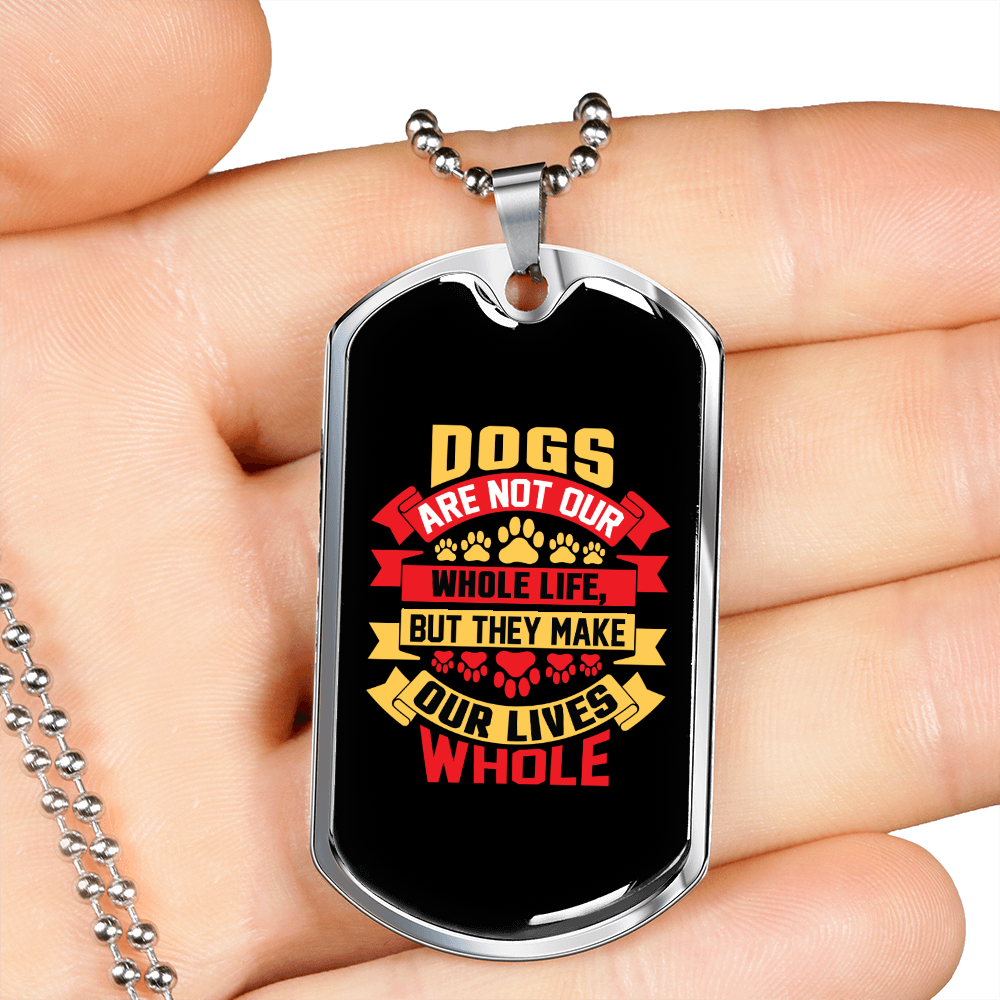 Dogs Make Lives Whole Yellow Pink Necklace Stainless Steel or 18k Gold Dog Tag 24" Chain-Express Your Love Gifts