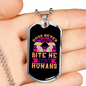Dogs Never Bite Purple Necklace Stainless Steel or 18k Gold Dog Tag 24" Chain-Express Your Love Gifts