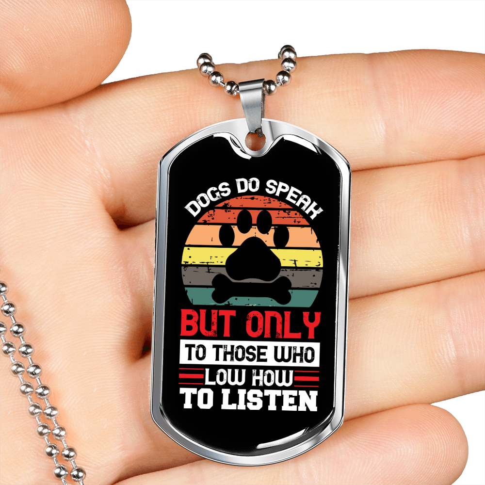 Dogs Speak Paw Necklace Stainless Steel or 18k Gold Dog Tag 24" Chain-Express Your Love Gifts