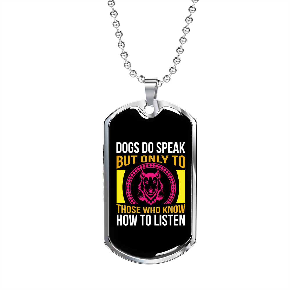 Dogs Speak Yellow Pink Necklace Stainless Steel or 18k Gold Dog Tag 24" Chain-Express Your Love Gifts