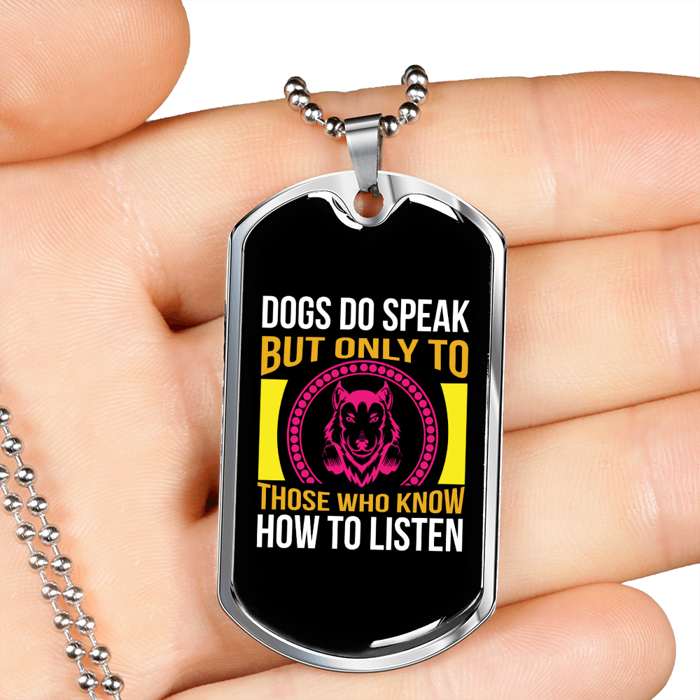 Dogs Speak Yellow Pink Necklace Stainless Steel or 18k Gold Dog Tag 24" Chain-Express Your Love Gifts