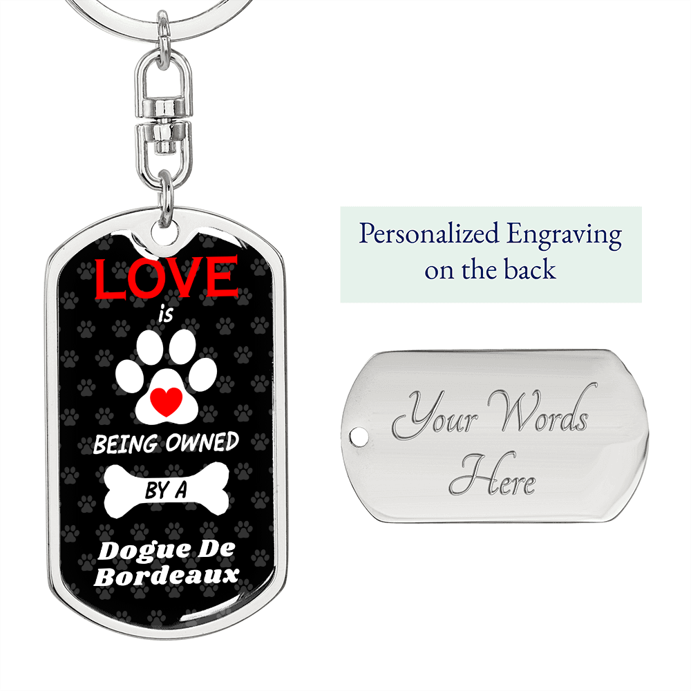 Dogue De Bordeaux Keychain Stainless Steel or 18k Gold Dog Tag Keyring-Express Your Love Gifts