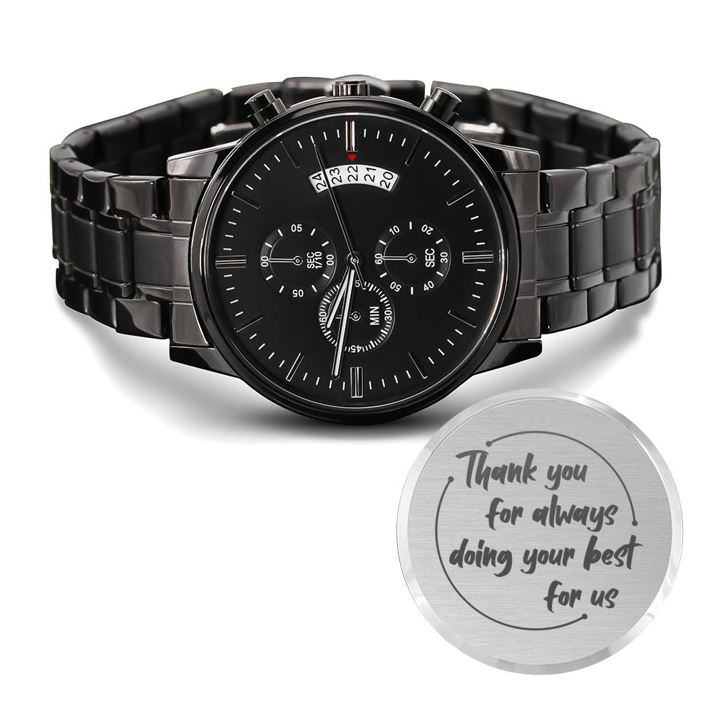 Doing Your Best Engraved Multifunction Analog Stainless Steel Chronograph Men's Watch W Copper Dial-Express Your Love Gifts