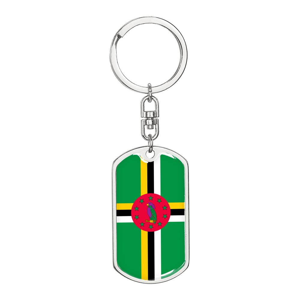 Dominica Flag Keychain Dog Tag Stainless Steel or 18k Gold-Express Your Love Gifts