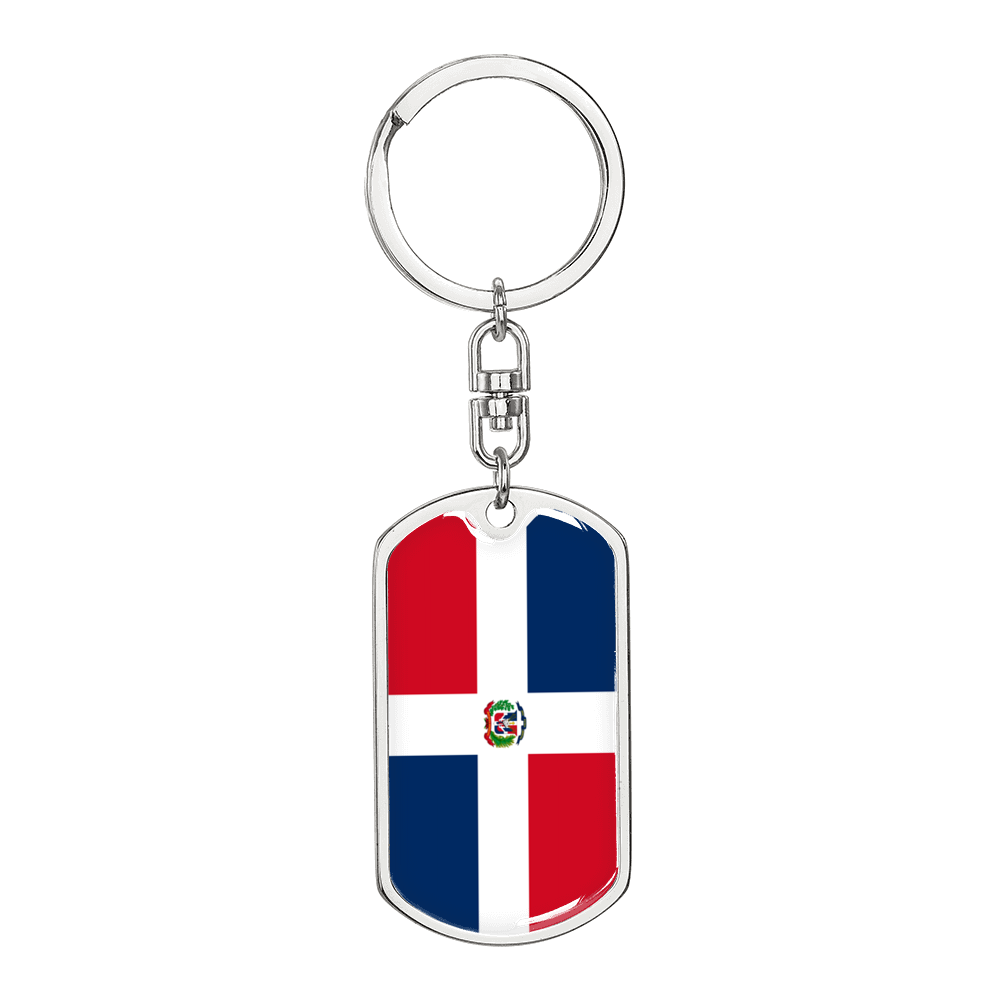 Dominican Republic Flag Swivel Keychain Dog Tag Stainless Steel or 18k Gold-Express Your Love Gifts