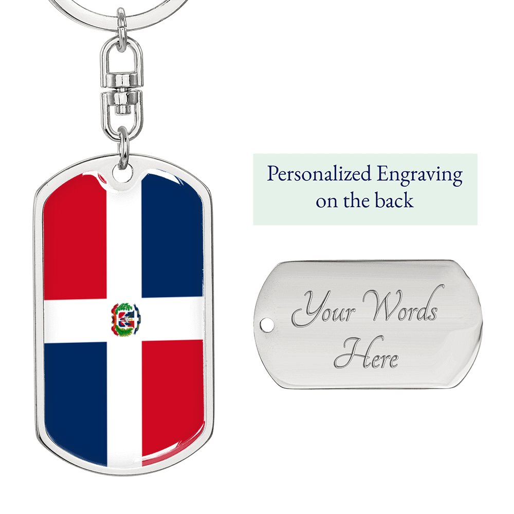 Dominican Republic Flag Swivel Keychain Dog Tag Stainless Steel or 18k Gold-Express Your Love Gifts