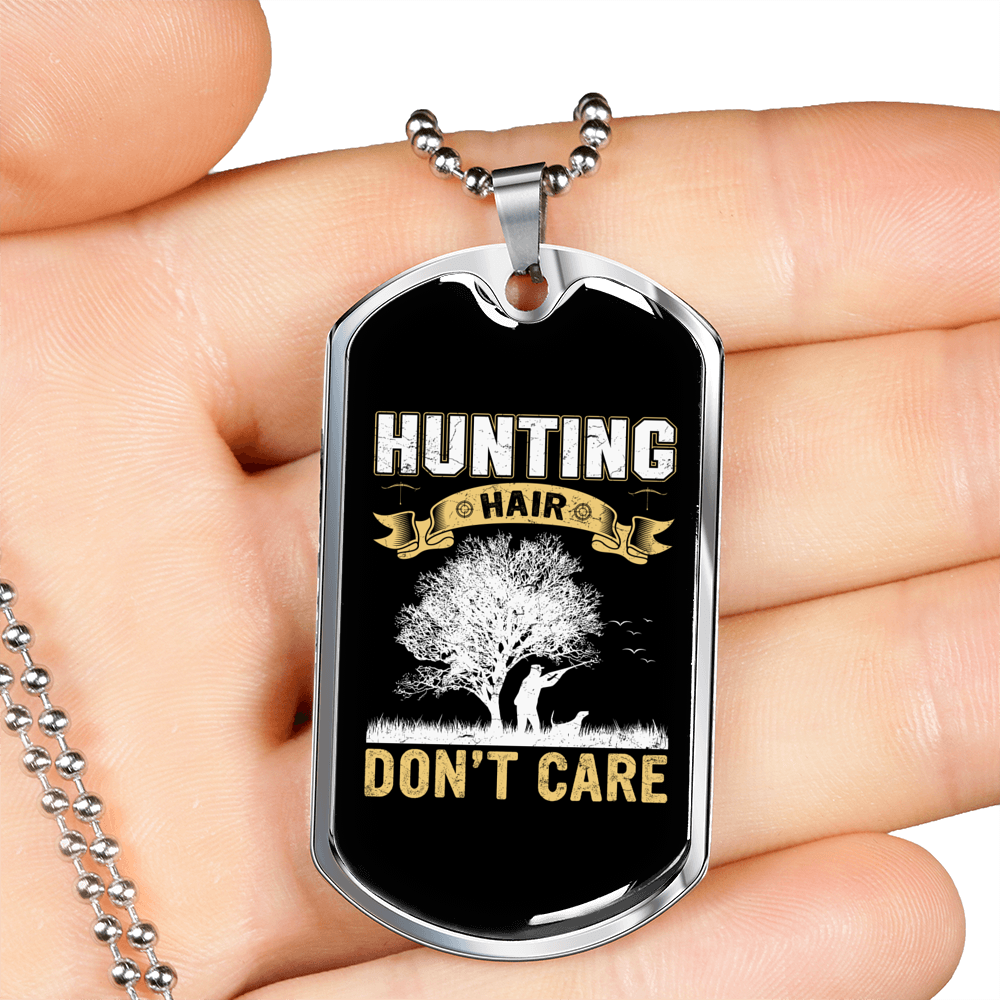 Don'T CAre Hunting Hair Necklace Stainless Steel or 18k Gold Dog Tag 24" Chain-Express Your Love Gifts