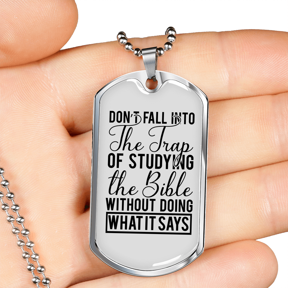 Don't Fall Into The Trap Necklace Stainless Steel or 18k Gold Dog Tag 24" Chain-Express Your Love Gifts