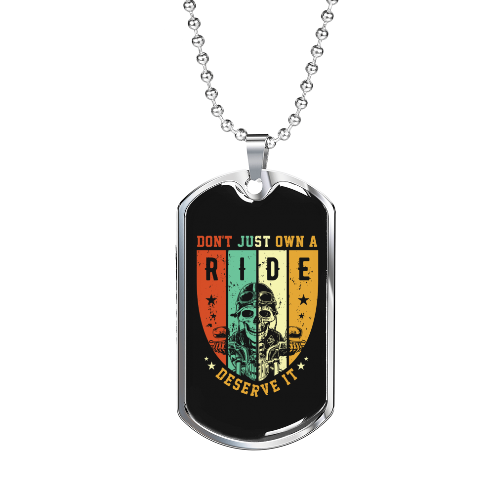 Don'T Just Own A Ride Biker Necklace Stainless Steel or 18k Gold Dog Tag 24"-Express Your Love Gifts