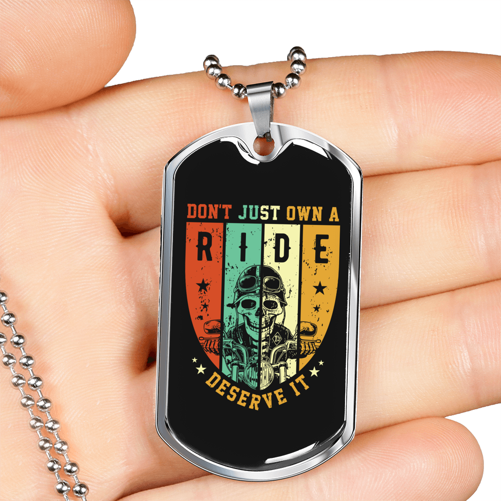 Don'T Just Own A Ride Biker Necklace Stainless Steel or 18k Gold Dog Tag 24"-Express Your Love Gifts