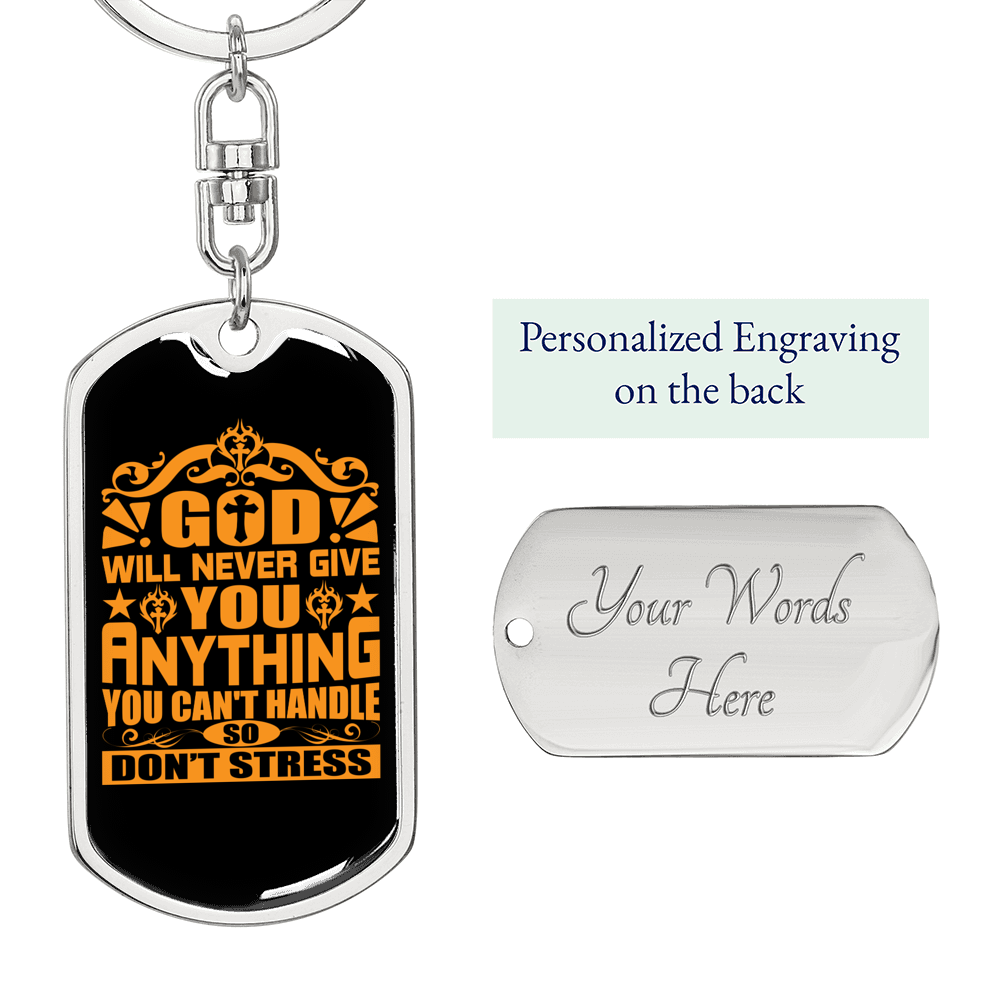 Don'T Stress Keychain Stainless Steel or 18k Gold Dog Tag Keyring-Express Your Love Gifts