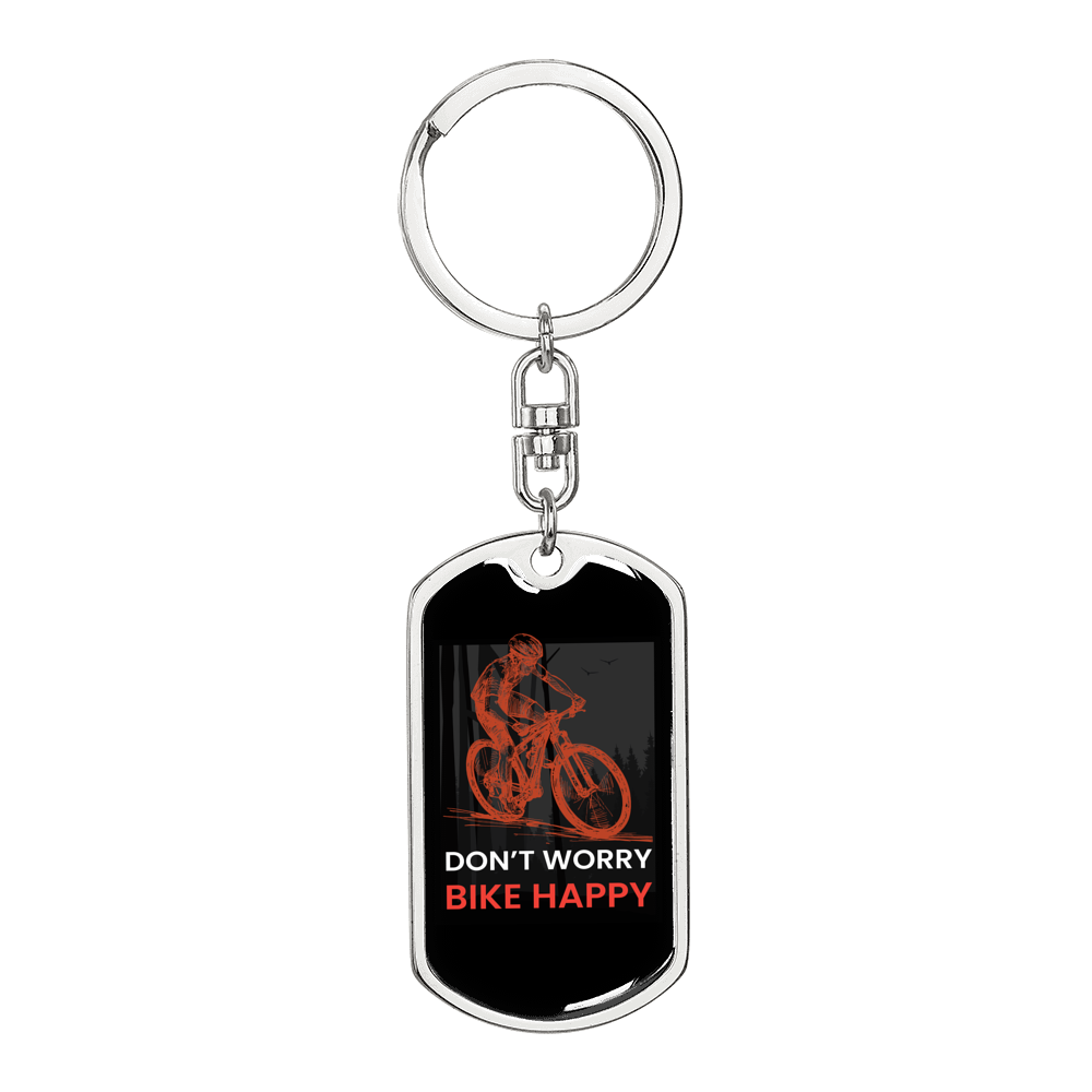 Don'T Worry Bike Happy Cycling Keychain Stainless Steel or 18k Gold Dog Tag Keyring-Express Your Love Gifts