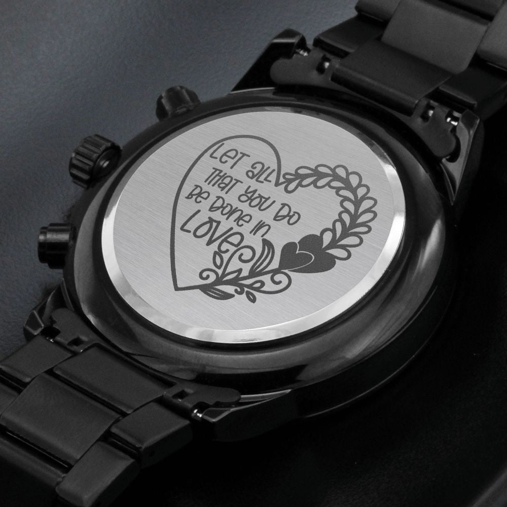Done In Love Engraved Bible Verse Men's Watch Multifunction Stainless Steel W Copper Dial-Express Your Love Gifts