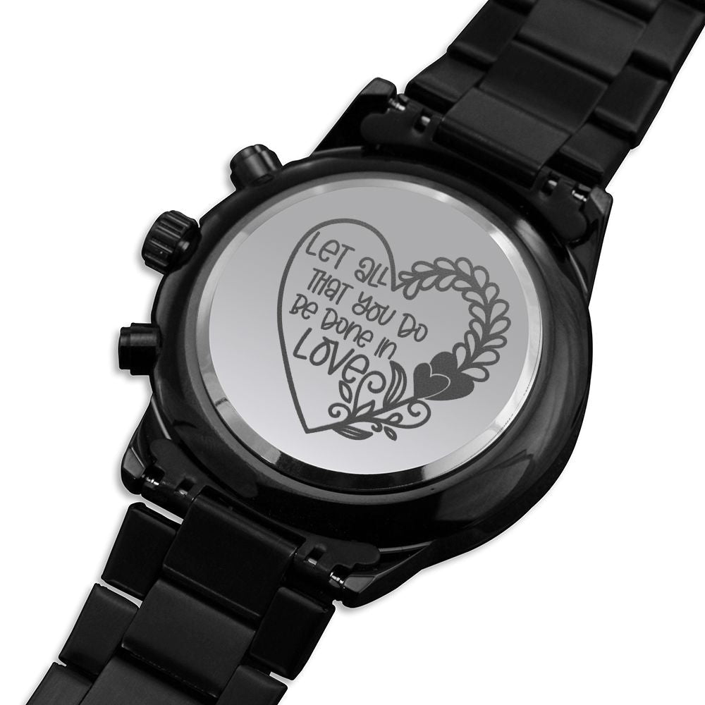Done In Love Engraved Bible Verse Men's Watch Multifunction Stainless Steel W Copper Dial-Express Your Love Gifts