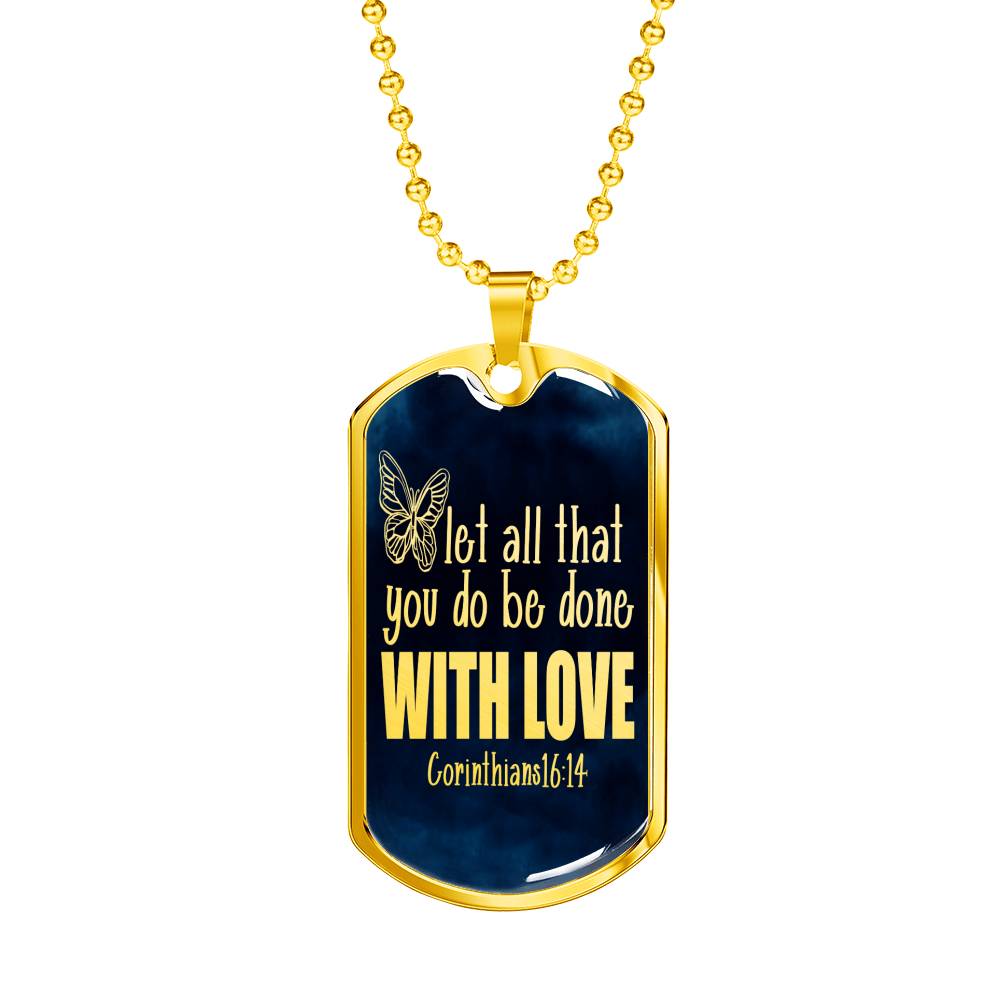 Done With Love Corinthians Necklace Stainless Steel or 18k Gold Dog Tag 24"-Express Your Love Gifts