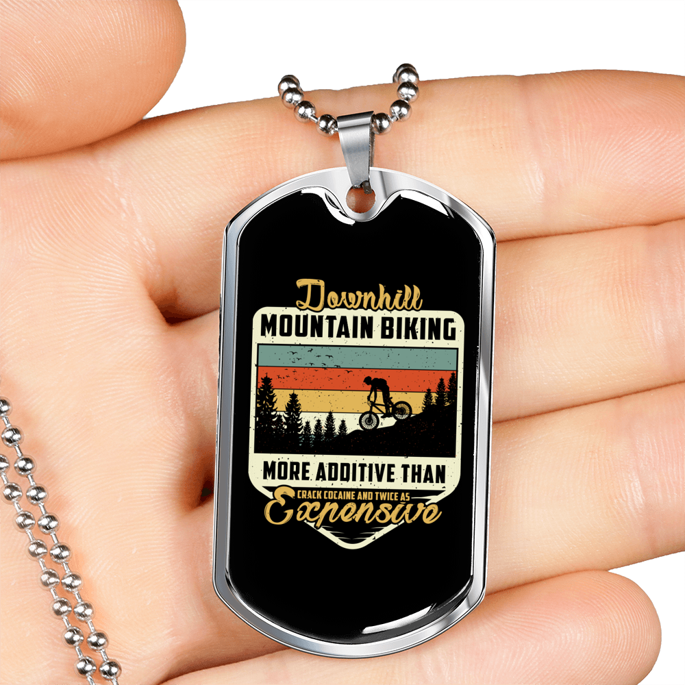 Downhill Mountain Biking Cycling Necklace Stainless Steel or 18k Gold Dog Tag 24"-Express Your Love Gifts