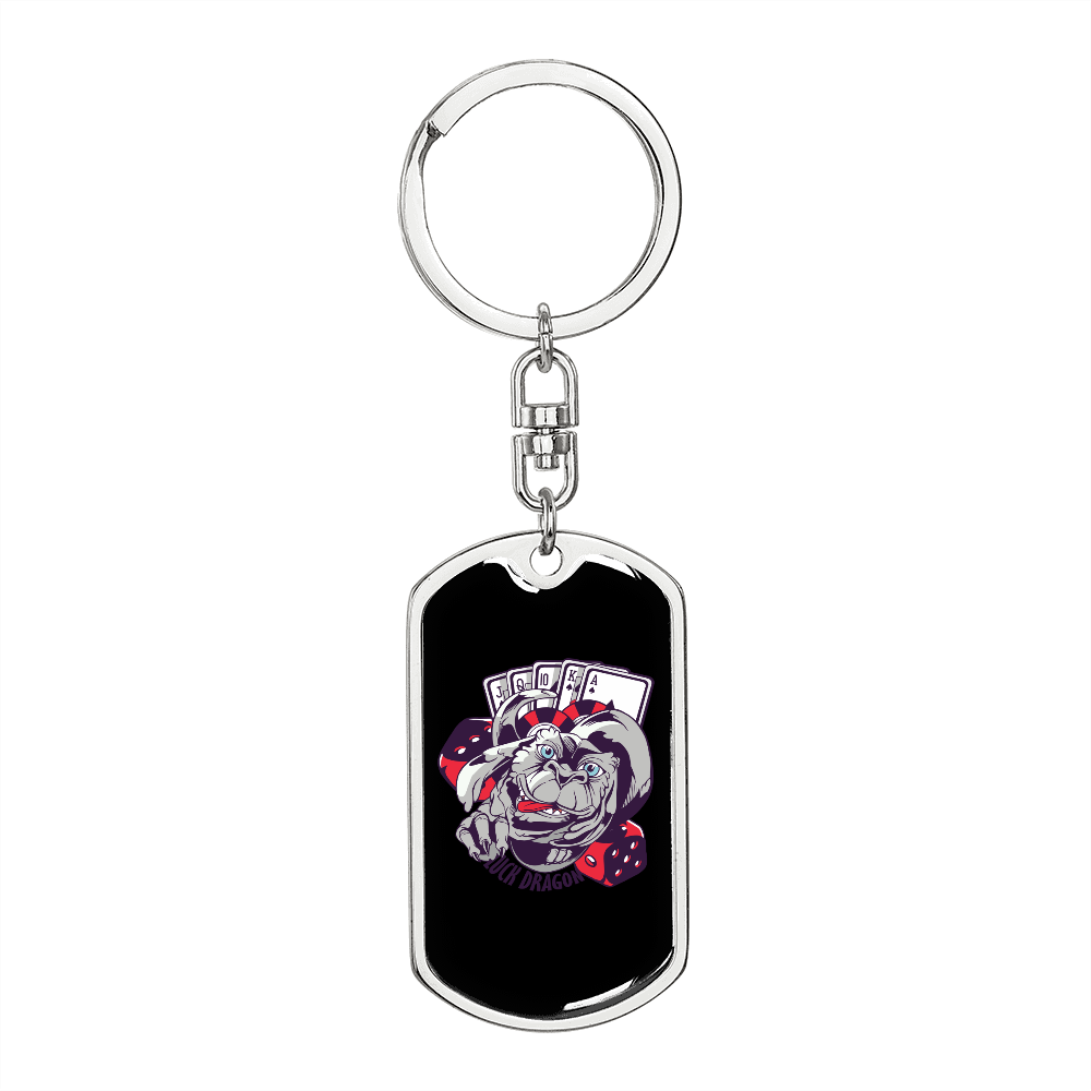 Dragon Luck Gambler Keychain Stainless Steel or 18k Gold Dog Tag Keyring-Express Your Love Gifts