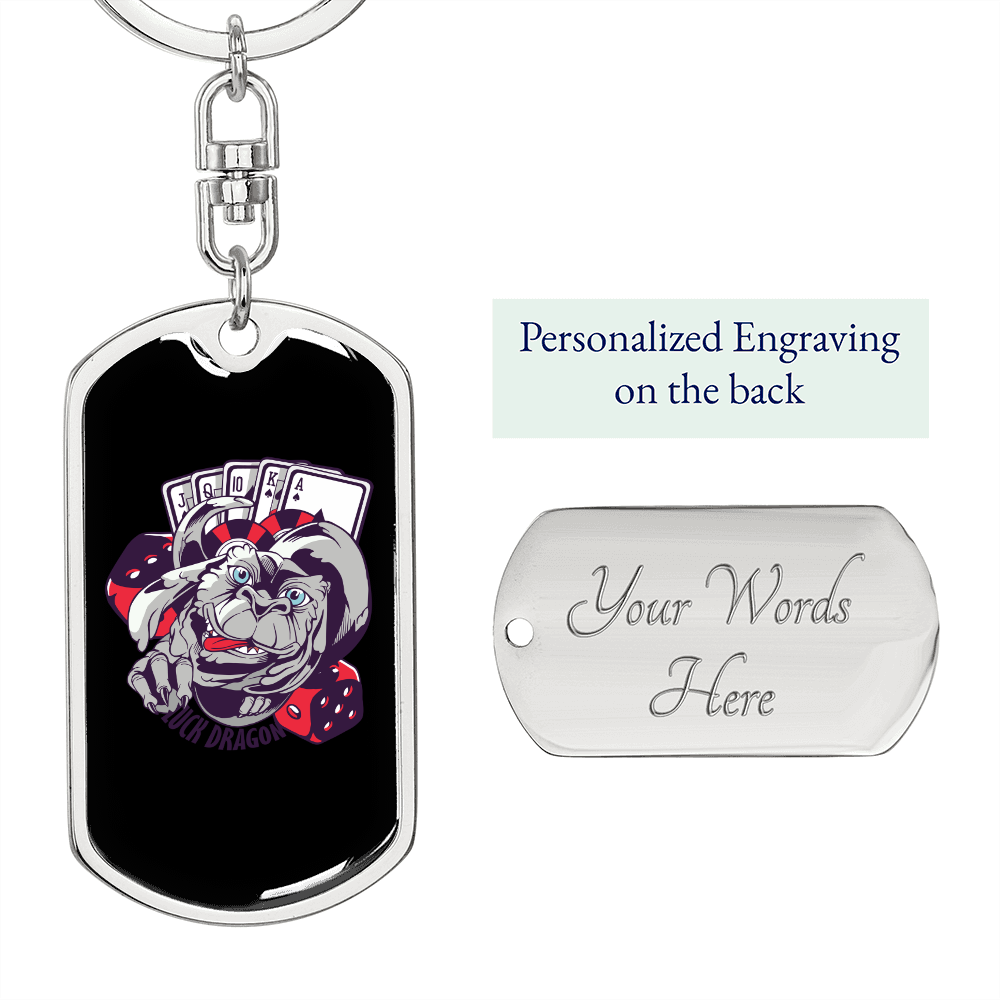 Dragon Luck Gambler Keychain Stainless Steel or 18k Gold Dog Tag Keyring-Express Your Love Gifts