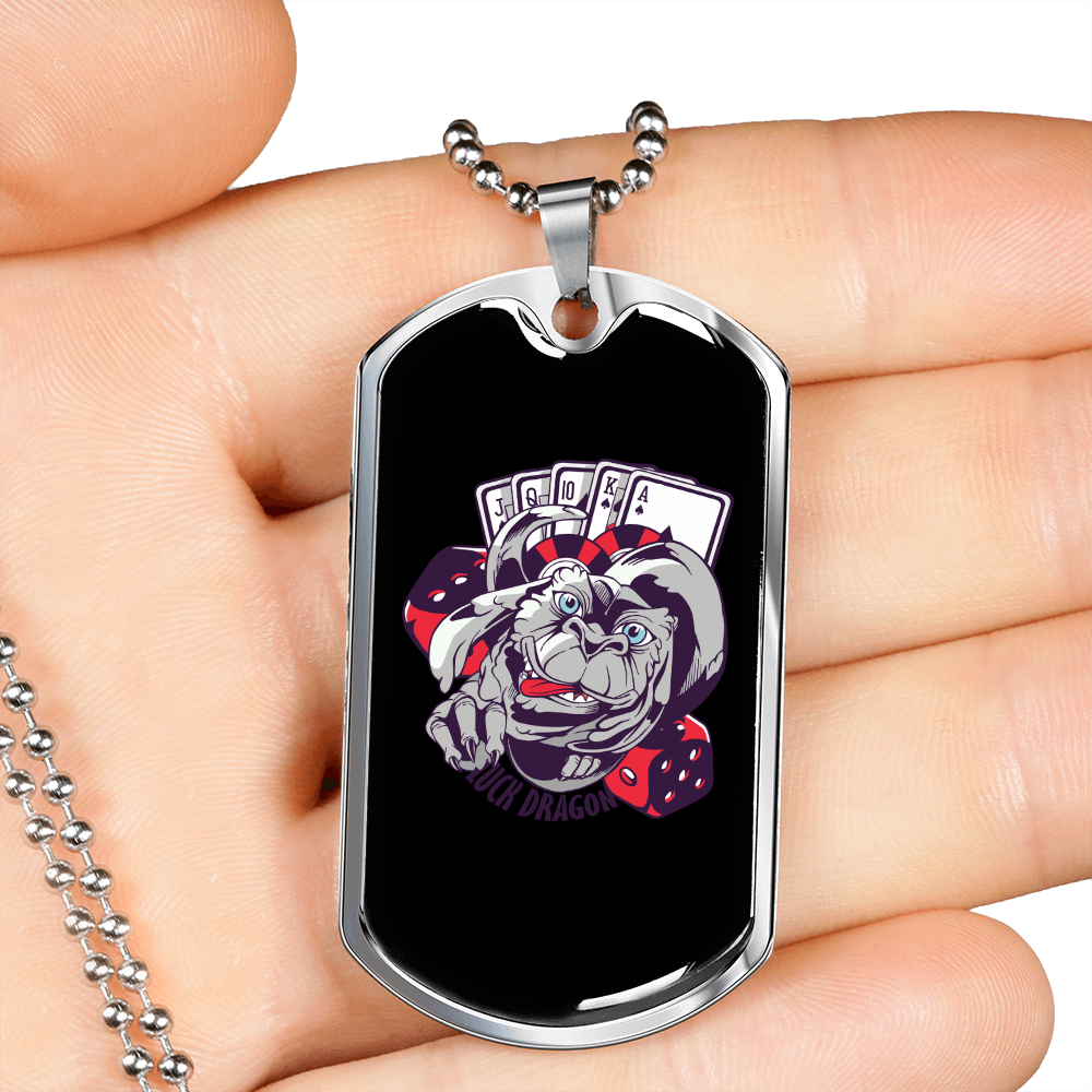 Dragon Luck Gambler Necklace Stainless Steel or 18k Gold Dog Tag 24-Express Your Love Gifts
