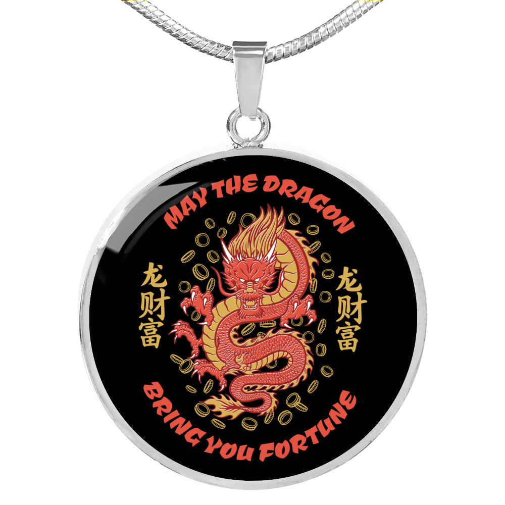 Dragon Necklace Stainless Steel or 18k Gold Circle Pendant 18-22"-Express Your Love Gifts