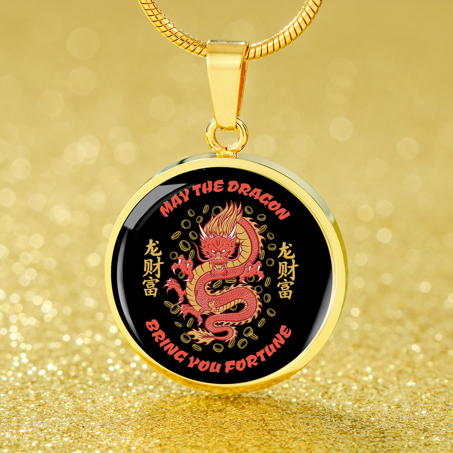 Dragon Necklace Stainless Steel or 18k Gold Circle Pendant 18-22"-Express Your Love Gifts