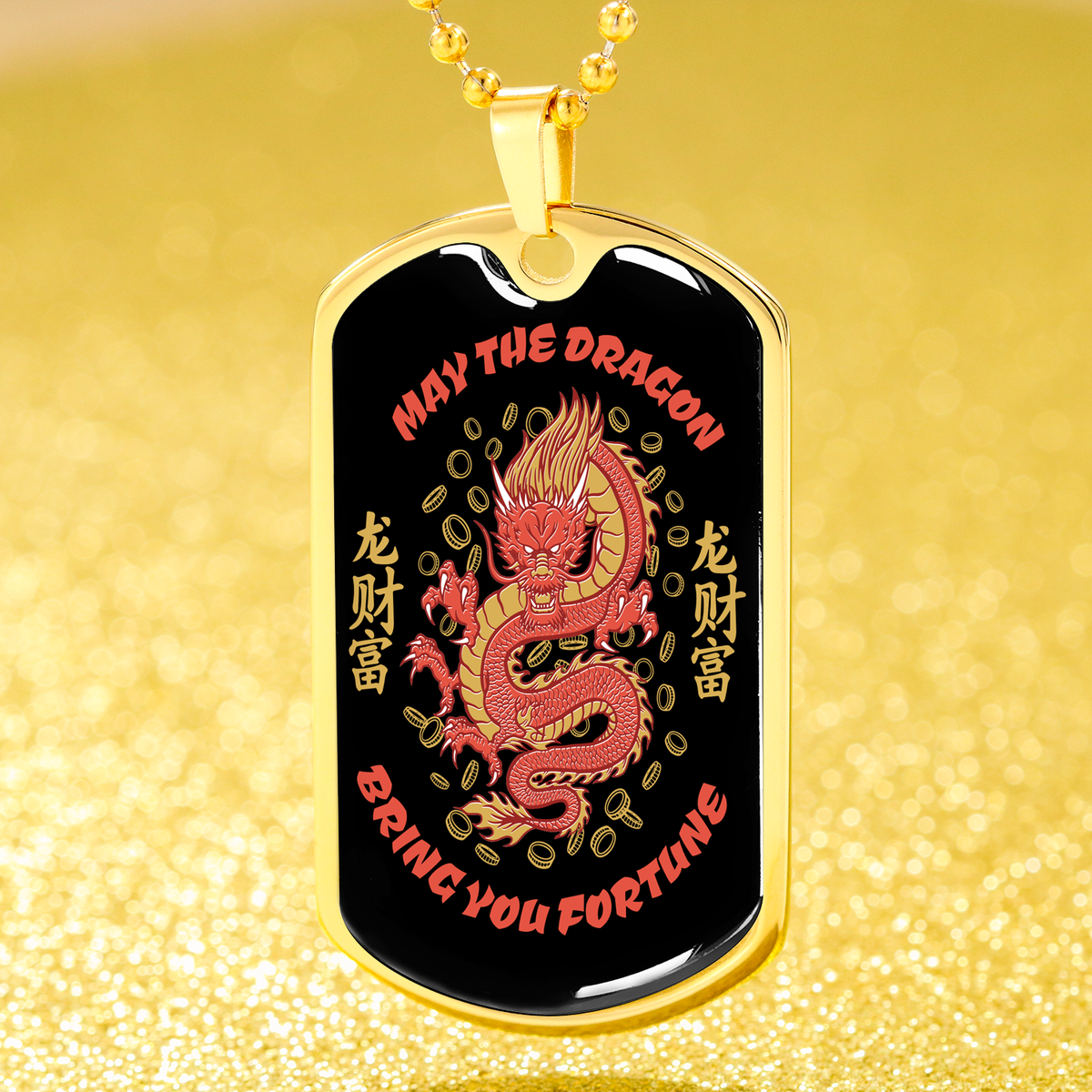 Dragon Necklace Stainless Steel or 18k Gold Dog Tag 24"-Express Your Love Gifts