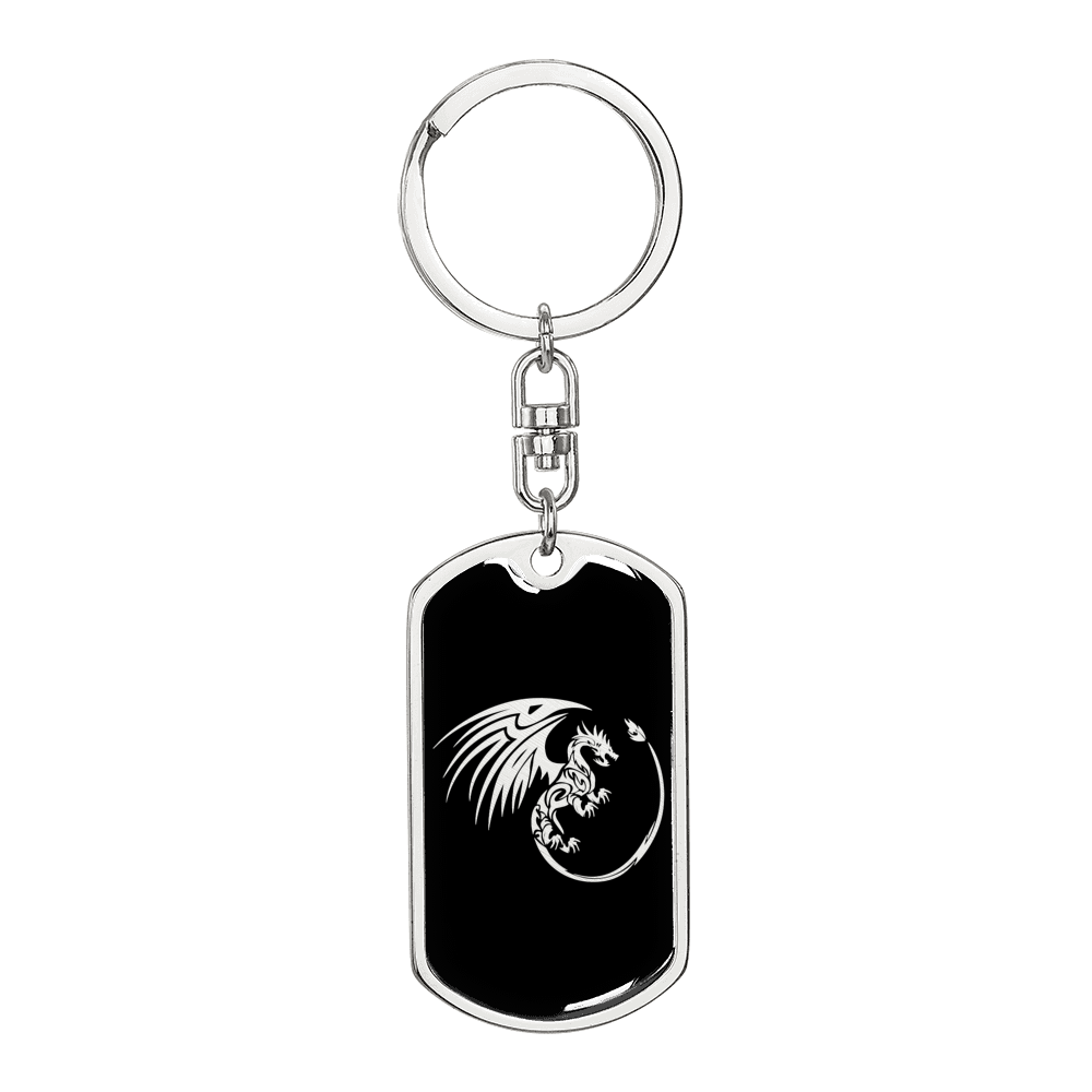 Dragon Swivel Keychain Dog Tag Stainless Steel or 18k Gold-Express Your Love Gifts