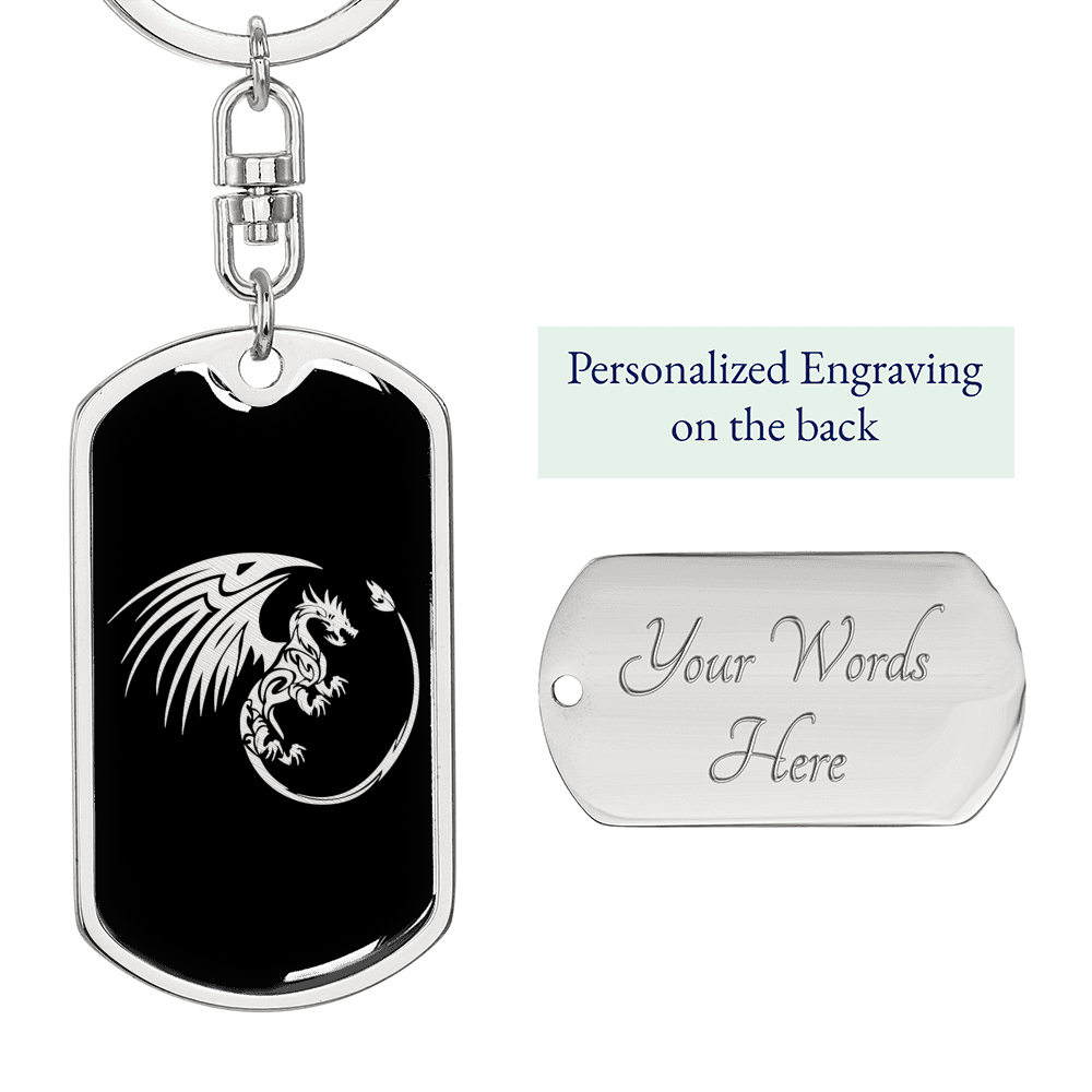 Dragon Swivel Keychain Dog Tag Stainless Steel or 18k Gold-Express Your Love Gifts