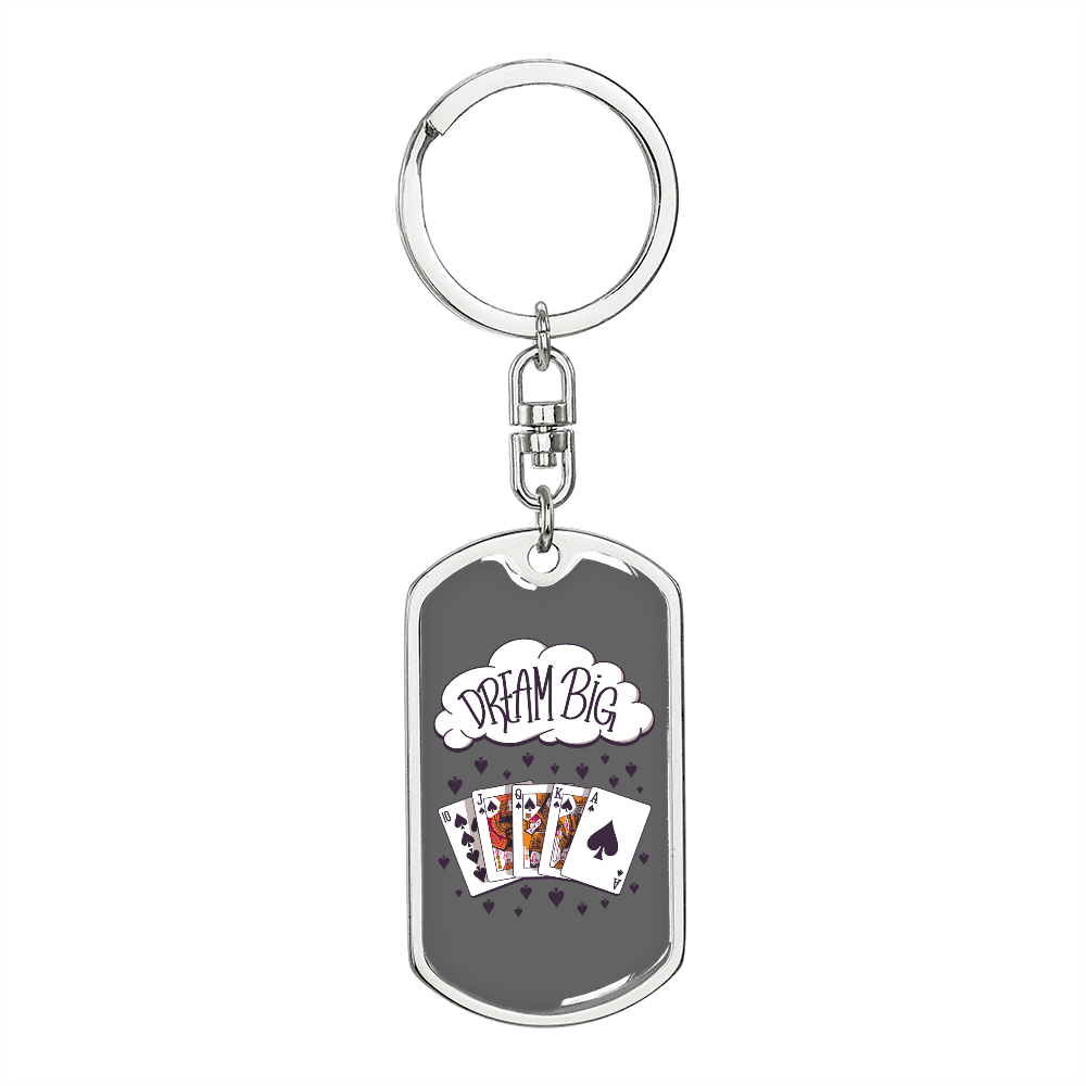 Dream Big Gambler Keychain Stainless Steel or 18k Gold Dog Tag Keyring-Express Your Love Gifts
