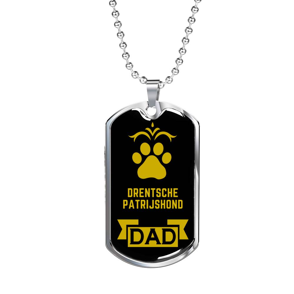 Drentsche Patrijshond Dad Dog Necklace Stainless Steel or 18k Gold Dog Tag W 24" Dog Owner Lover-Express Your Love Gifts