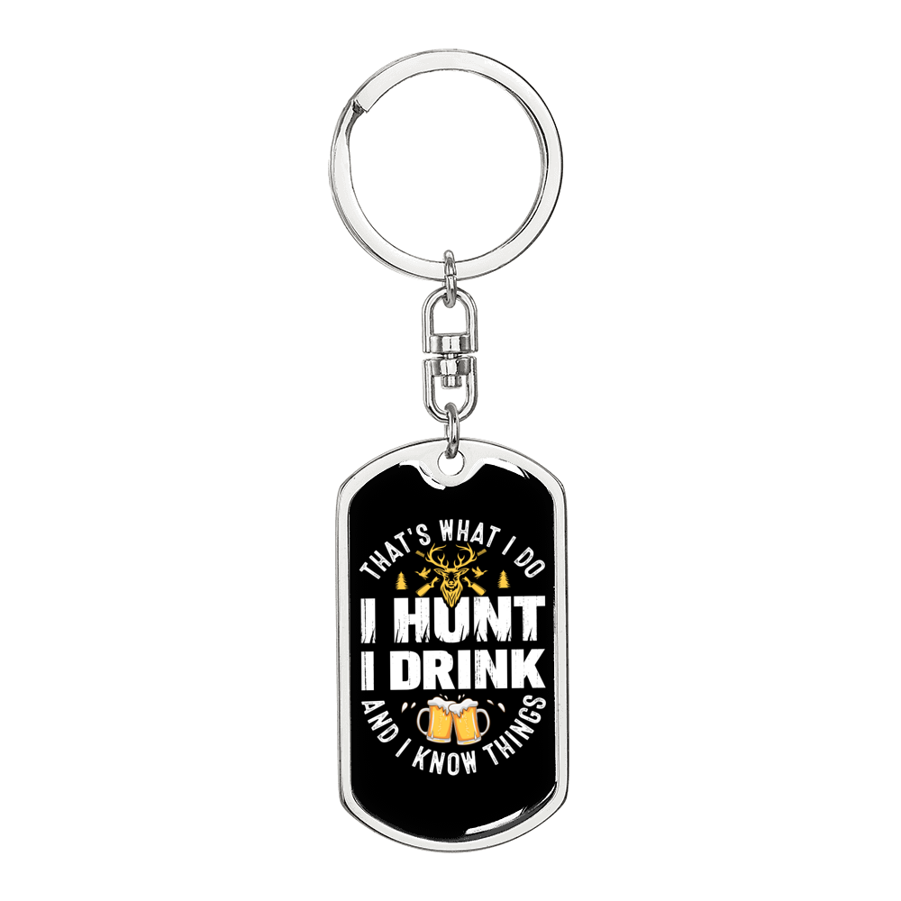 Drink & Hunt Keychain Stainless Steel or 18k Gold Dog Tag Keyring-Express Your Love Gifts