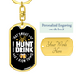 Drink & Hunt Keychain Stainless Steel or 18k Gold Dog Tag Keyring-Express Your Love Gifts