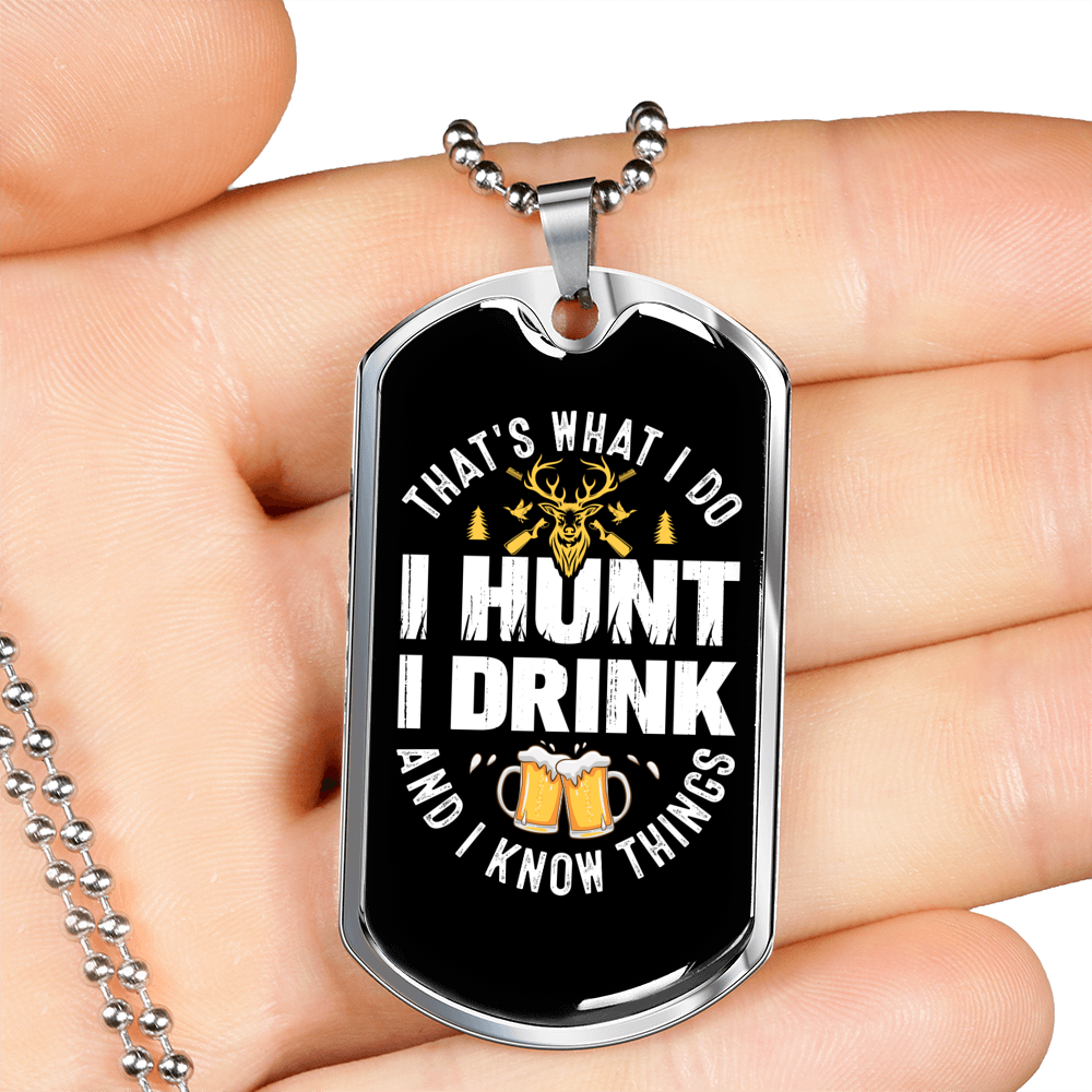 Drink & Hunt Necklace Stainless Steel or 18k Gold Dog Tag 24" Chain-Express Your Love Gifts