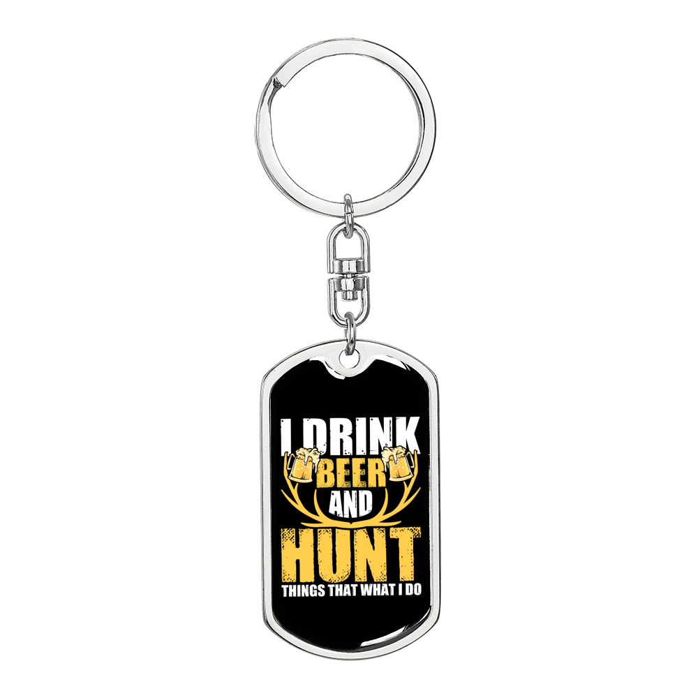 Drink Beer & Hunt Keychain Stainless Steel or 18k Gold Dog Tag Keyring-Express Your Love Gifts