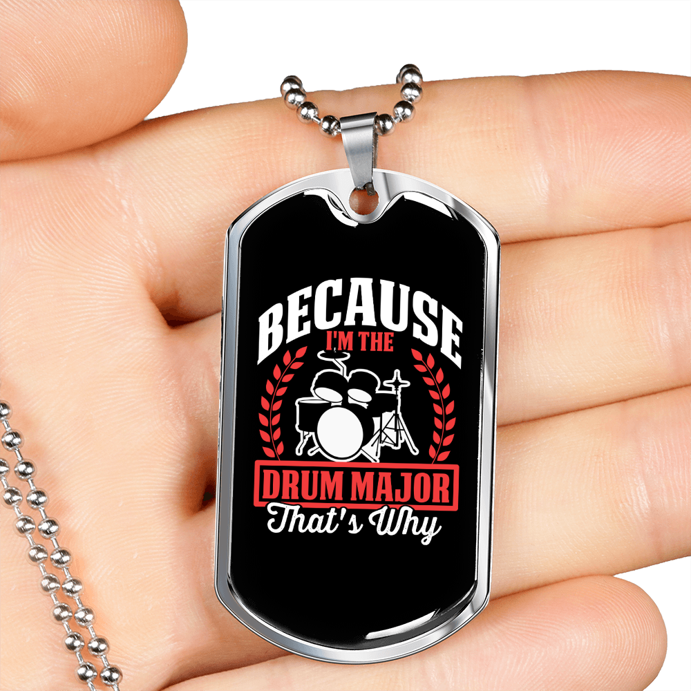 Drum Major Necklace Stainless Steel or 18k Gold Dog Tag 24" Chain-Express Your Love Gifts