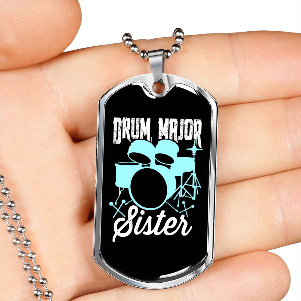 Drum Major Sister Necklace Stainless Steel or 18k Gold Dog Tag 24" Chain-Express Your Love Gifts
