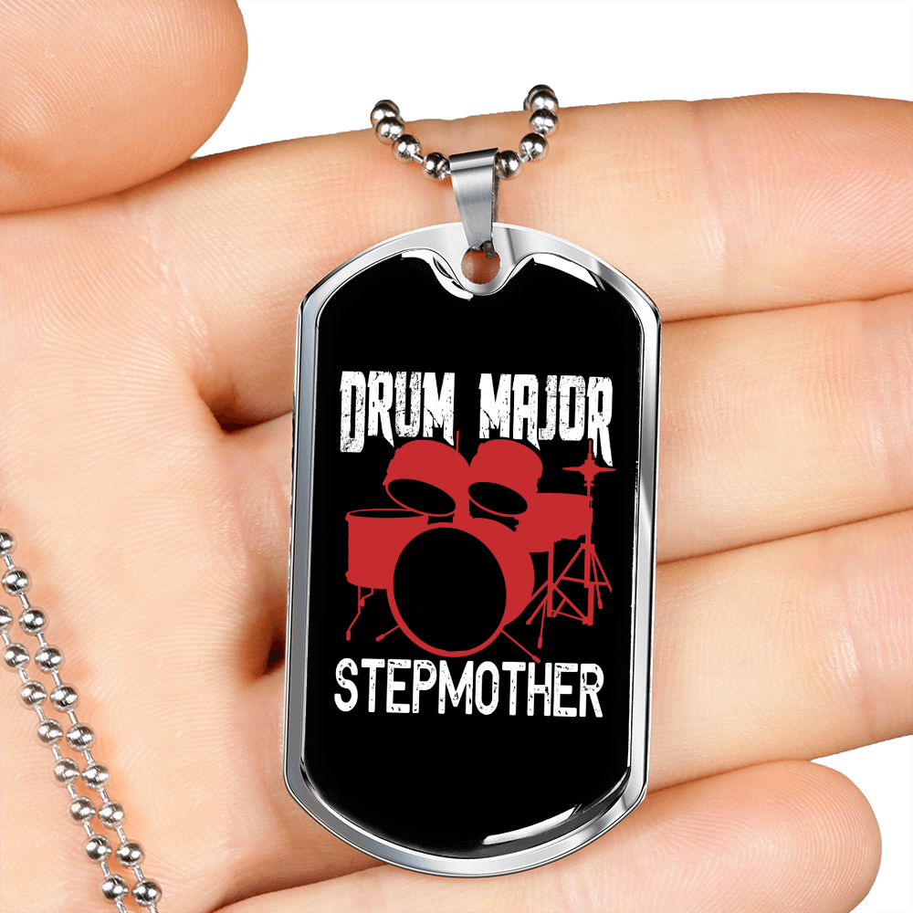 Drum Major Stepmother Necklace Stainless Steel or 18k Gold Dog Tag 24" Chain-Express Your Love Gifts