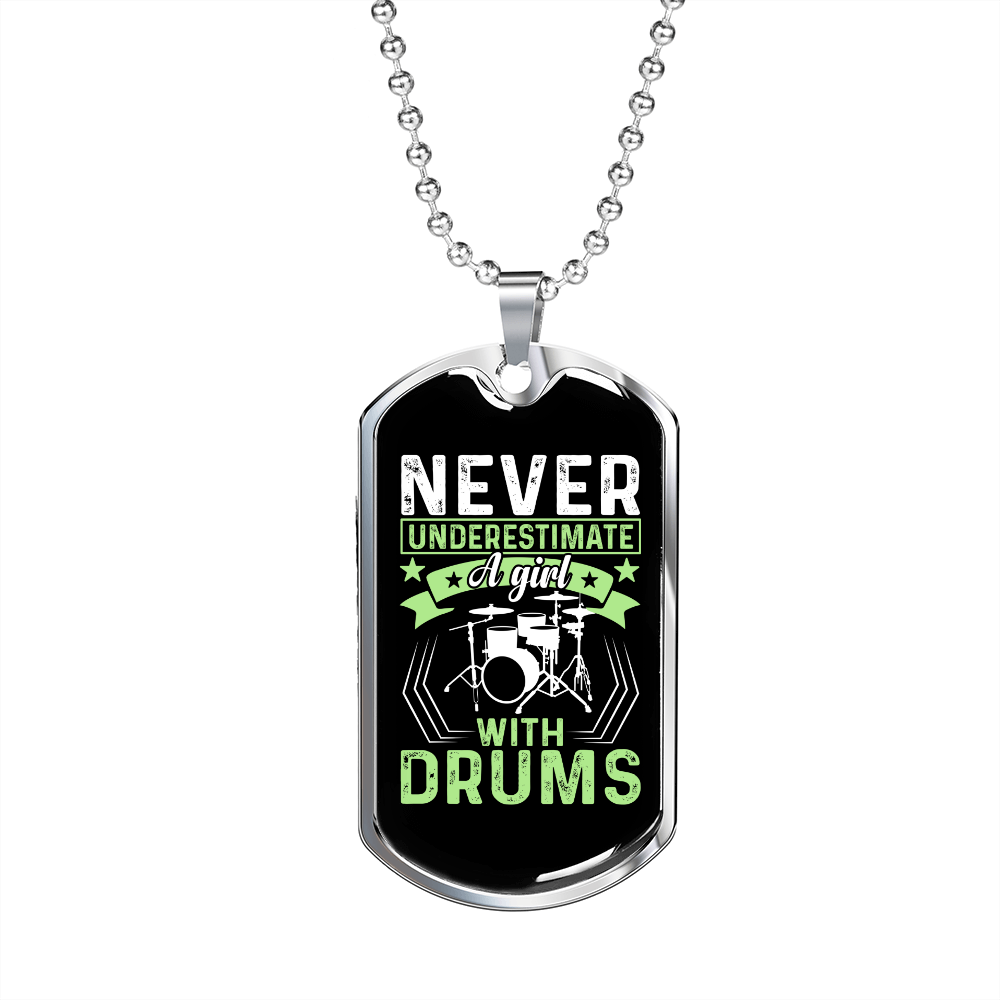 Drummer Necklace A Girl With Drums Necklace Stainless Steel or 18k Gold Dog Tag 24" Chain-Express Your Love Gifts