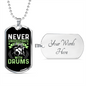 Drummer Necklace A Girl With Drums Necklace Stainless Steel or 18k Gold Dog Tag 24" Chain-Express Your Love Gifts