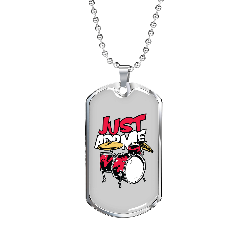 Drummer Necklace Add Me Drums Necklace Stainless Steel or 18k Gold Dog Tag 24" Chain-Express Your Love Gifts