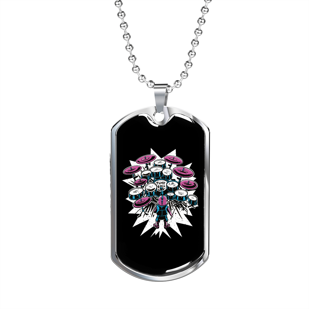 Drummer Necklace Baby Drummer Necklace Stainless Steel or 18k Gold Dog Tag 24" Chain-Express Your Love Gifts