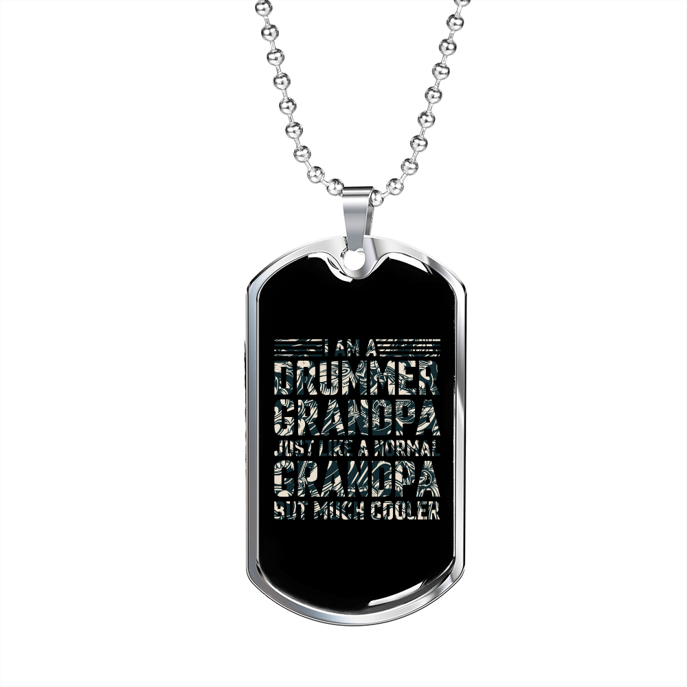 Drummer Necklace Cooler Drummer Grandpa Necklace Stainless Steel or 18k Gold Dog Tag 24" Chain-Express Your Love Gifts