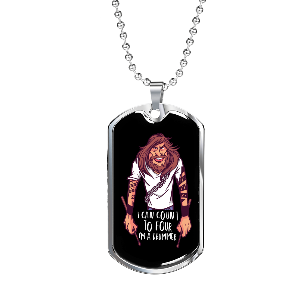 Drummer Necklace Count To Four Drummer Necklace Stainless Steel or 18k Gold Dog Tag 24" Chain-Express Your Love Gifts