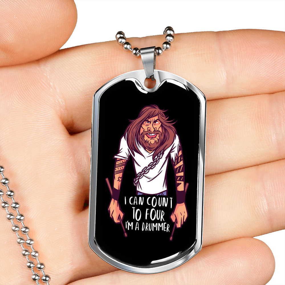 Drummer Necklace Count To Four Drummer Necklace Stainless Steel or 18k Gold Dog Tag 24" Chain-Express Your Love Gifts