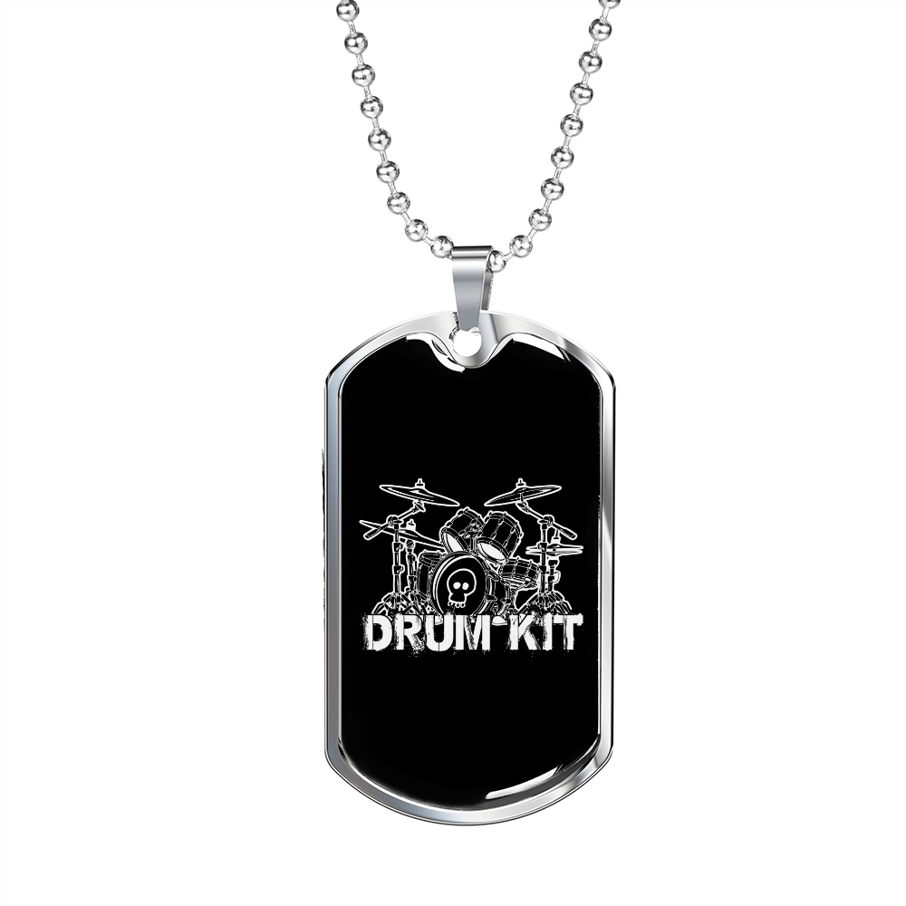 Drummer Necklace Drum Kit Necklace Stainless Steel or 18k Gold Dog Tag 24" Chain-Express Your Love Gifts