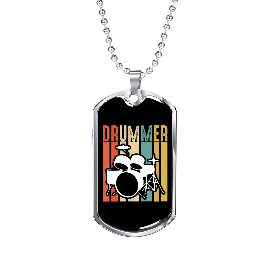 Drummer Necklace Drummer Colors Necklace Stainless Steel or 18k Gold Dog Tag 24" Chain-Express Your Love Gifts