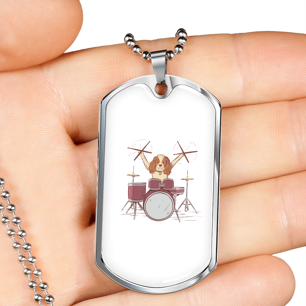 Drummer Necklace Drummer Dog Necklace Stainless Steel or 18k Gold Dog Tag 24" Chain-Express Your Love Gifts