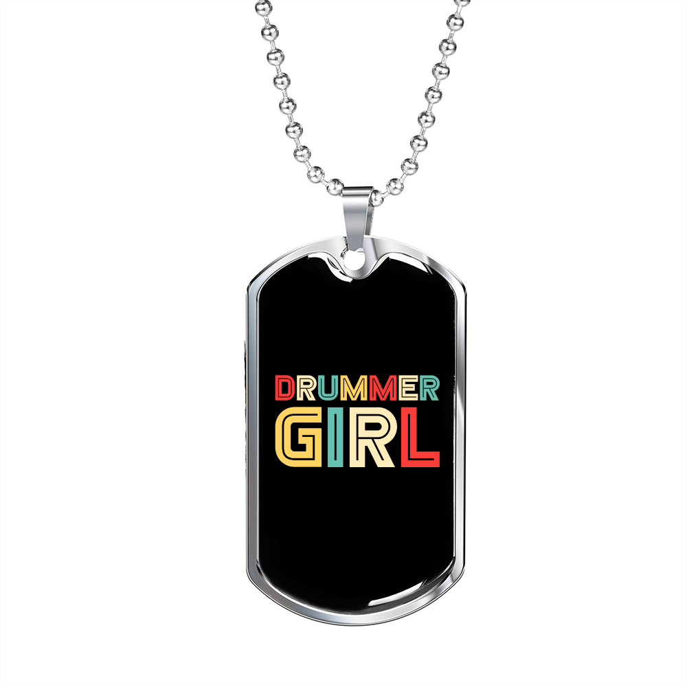 Drummer Necklace Drummer Girl Necklace Stainless Steel or 18k Gold Dog Tag 24" Chain-Express Your Love Gifts