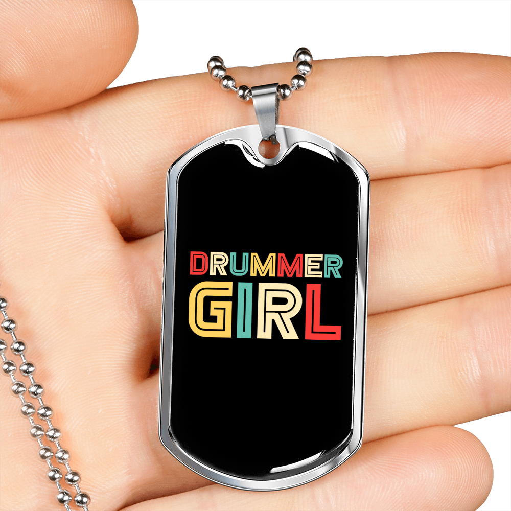 Drummer Necklace Drummer Girl Necklace Stainless Steel or 18k Gold Dog Tag 24" Chain-Express Your Love Gifts